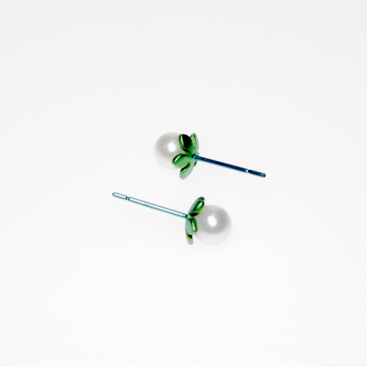 Ti2 Flower & Pearl Earring Pair